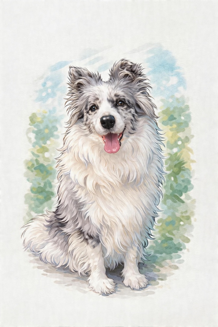 AI hand-drawn pet portrait — after